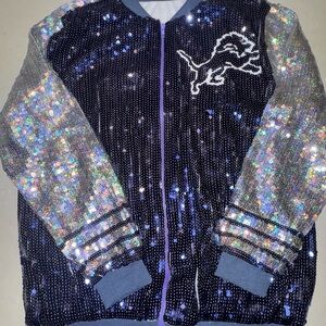 Sequin Detroit Lions women’s Jacket - Blue and Silver/ One-Size Fits All
